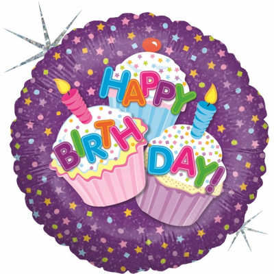 Balónek foliový Happy Birthday dortíky fialový ALBI ALBI
