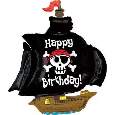 Balónek foliový Happy Birthday pirátská loď černá ALBI ALBI