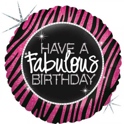 Balónek foliový Have a fabulous Birthday růžové zebra pruhy ALBI ALBI