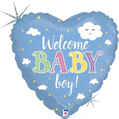 Balónek foliový Welcome baby boy modré srdce ALBI ALBI