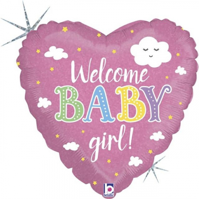 Balónek foliový Welcome baby girl růžové srdce ALBI ALBI