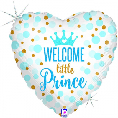 Balónek foliový Welcome little prince srdce s puntíky glitter ALBI ALBI