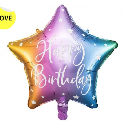 Balónek foliový hvězda Happy Birthday duhová ALBI ALBI
