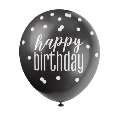 Balónky latexové Happy Birthday černé/šedé/bílé perleť. 6 ks ALBI ALBI