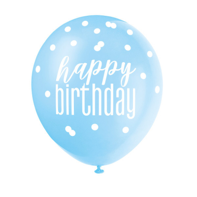 Balónky latexové Happy Birthday modré/bílé perleť. 6 ks ALBI ALBI