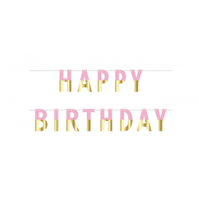 Banner Happy Birthday růžovo-zlatý 1
