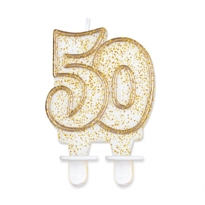 Svíčka dortová jubileum gold/bílá číslo 50 ALBI ALBI