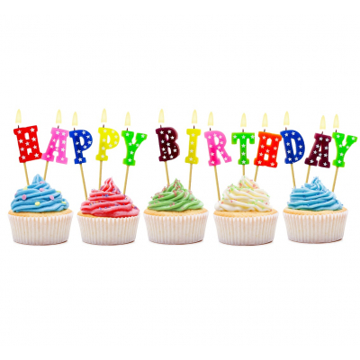 Svíčky dortové nápis Happy Birthday barevný s hvězdičkami 13 ks ALBI ALBI