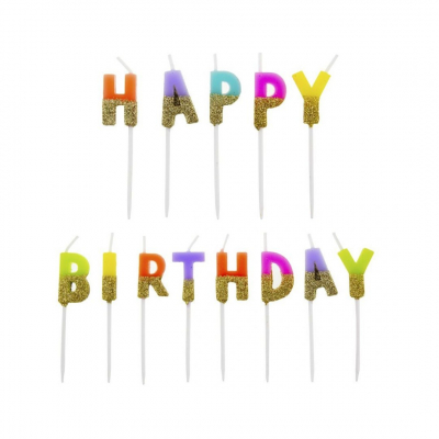 Svíčky dortové 13 ks Happy Birthday neonové ALBI ALBI