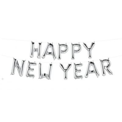 Balónek foliový stříbrný nápis Happy new year ALBI ALBI