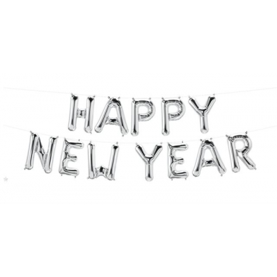 Balónek foliový stříbrný nápis Happy new year ALBI ALBI
