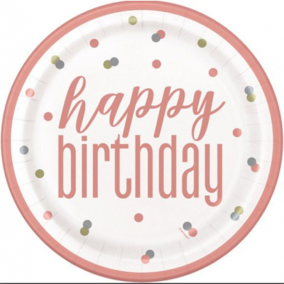 Talíře Happy Birthday Rose Gold s puntíky 8 ks ALBI ALBI