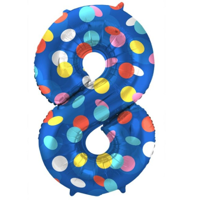 Balónek fóliový 86 cm číslo 08 barevné puntíky Albi Albi