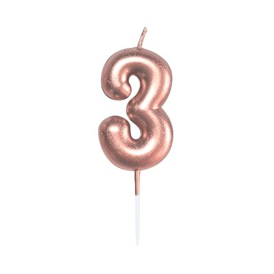 Svíčka dortová rose gold 5 cm číslo 3 Albi Albi