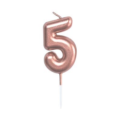 Svíčka dortová rose gold 5 cm číslo 5 Albi Albi